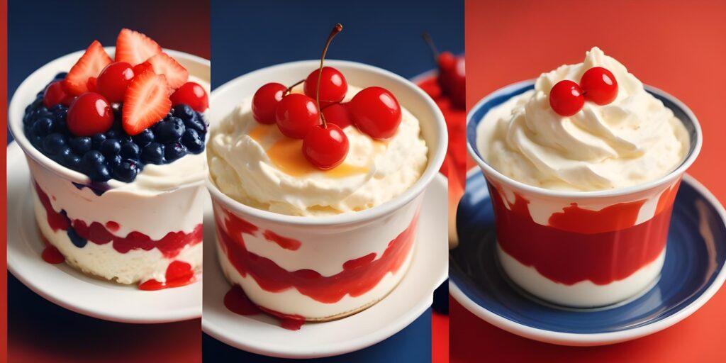 Cottage cheese bowls topped with fresh berries, cherries, and whipped cream in a vibrant presentation.